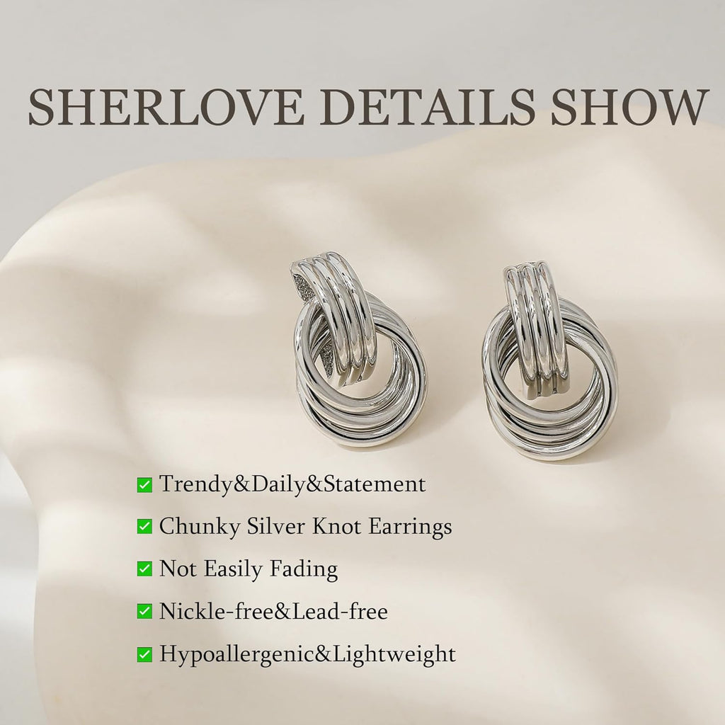 Trendy Gold Plated Knot Earrings for Women Chunky Statement Drop Dangle Earrings Lightweight Hypoallergenic Fashion Accessories Gold Jewelry Gifts for Womens