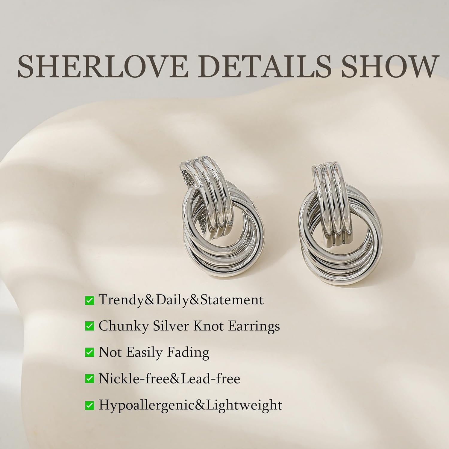 Trendy Gold Plated Knot Earrings for Women Chunky Statement Drop Dangle Earrings Lightweight Hypoallergenic Fashion Accessories Gold Jewelry Gifts for Womens