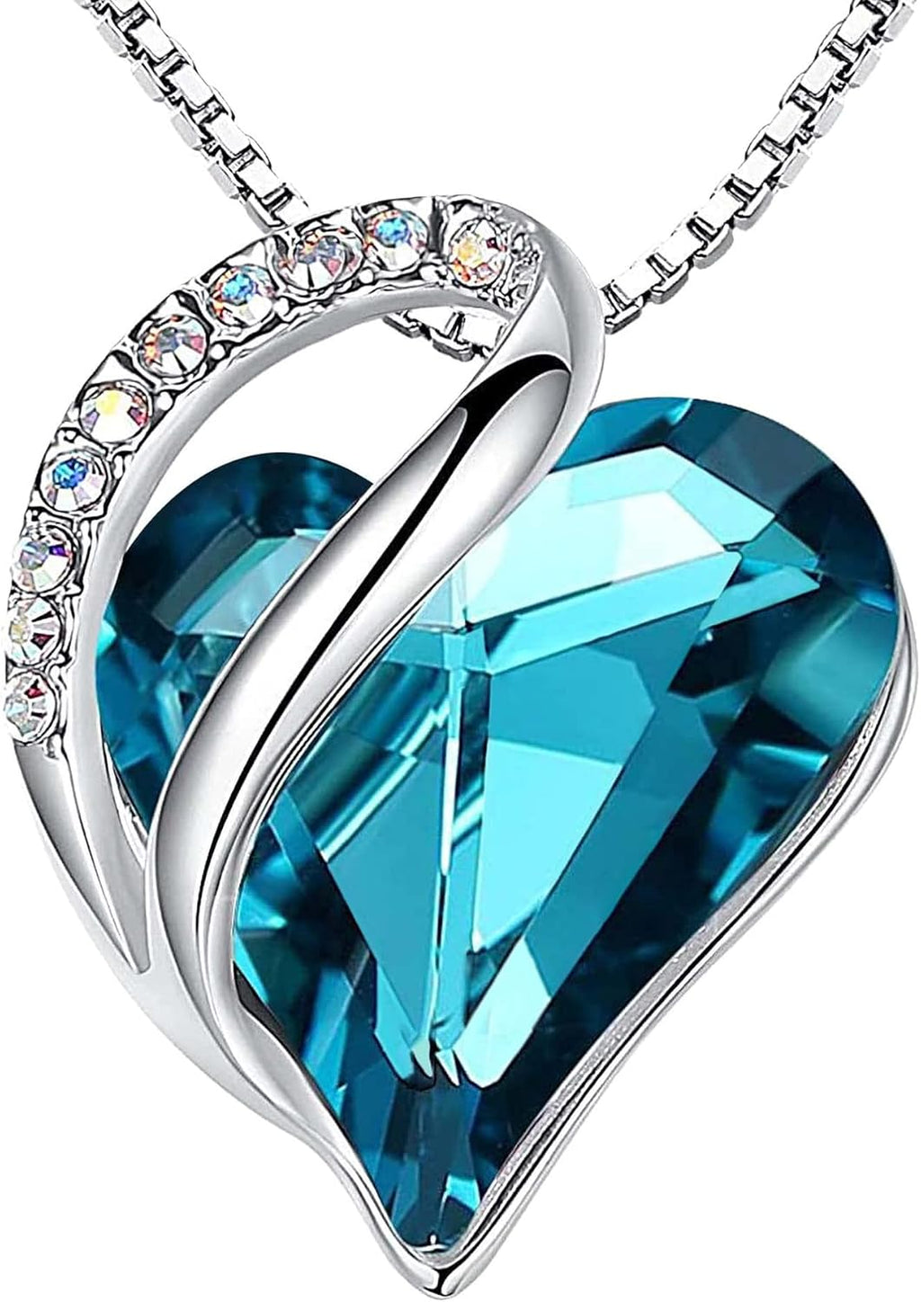 Leafael Necklaces for Women, Infinity Love Birthstone Heart Crystal Pendant, Birthday Jewelry Gifts for Her, Mom, and Wife, Silver Plated, 18 plus 2 inch Adjustable Chain