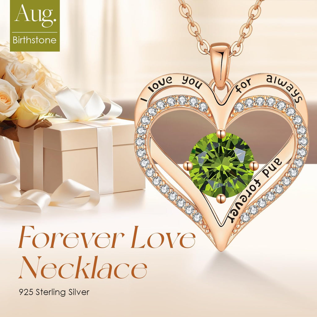 LOUISA SECRET Love Heart Birthstone Necklaces for Women, Birthday Gift for Women, Anniversary Jewelry for Wife Her, 925 Sterling Silver Pendant Necklace, Mother's Day Gift