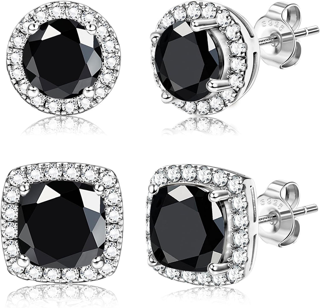 Hayoso 18K Gold Plated Halo Stud Earrings 925 Sterling Silver Cubic Zirconia Stud Earrings Round Square Diamonique Stud Earrings Set for Women Men