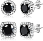 Hayoso 18K Gold Plated Halo Stud Earrings 925 Sterling Silver Cubic Zirconia Stud Earrings Round Square Diamonique Stud Earrings Set for Women Men