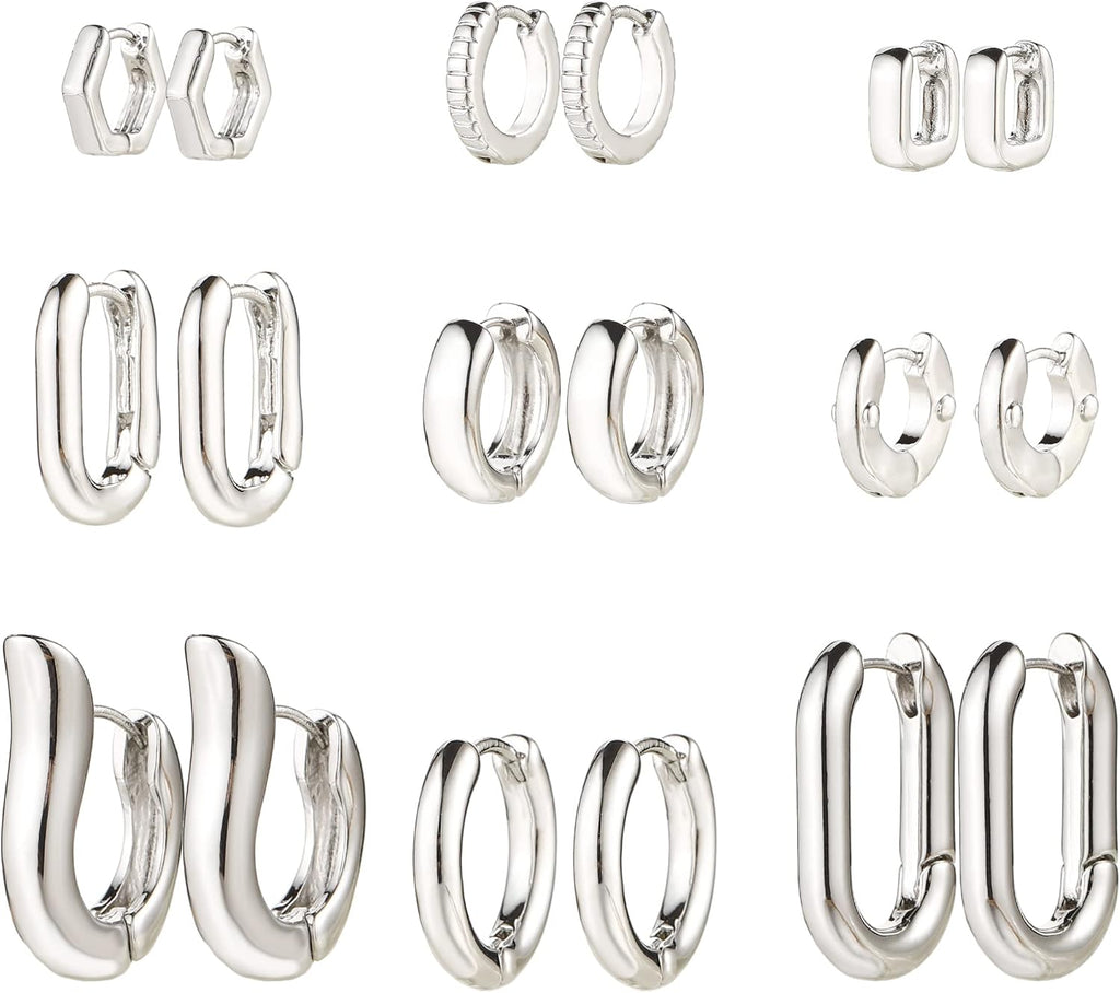 Gold Chunky Hoop Earrings Set for Women, 14K Gold Plated Twisted Huggie Hoop Earring Hypoallergenic, Thick Open Hoops Set Lightweight