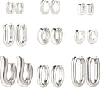 Gold Chunky Hoop Earrings Set for Women, 14K Gold Plated Twisted Huggie Hoop Earring Hypoallergenic, Thick Open Hoops Set Lightweight