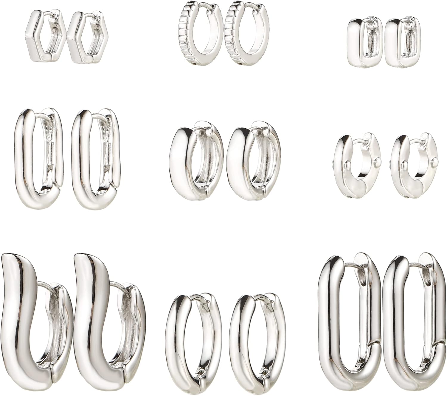 Gold Chunky Hoop Earrings Set for Women, 14K Gold Plated Twisted Huggie Hoop Earring Hypoallergenic, Thick Open Hoops Set Lightweight