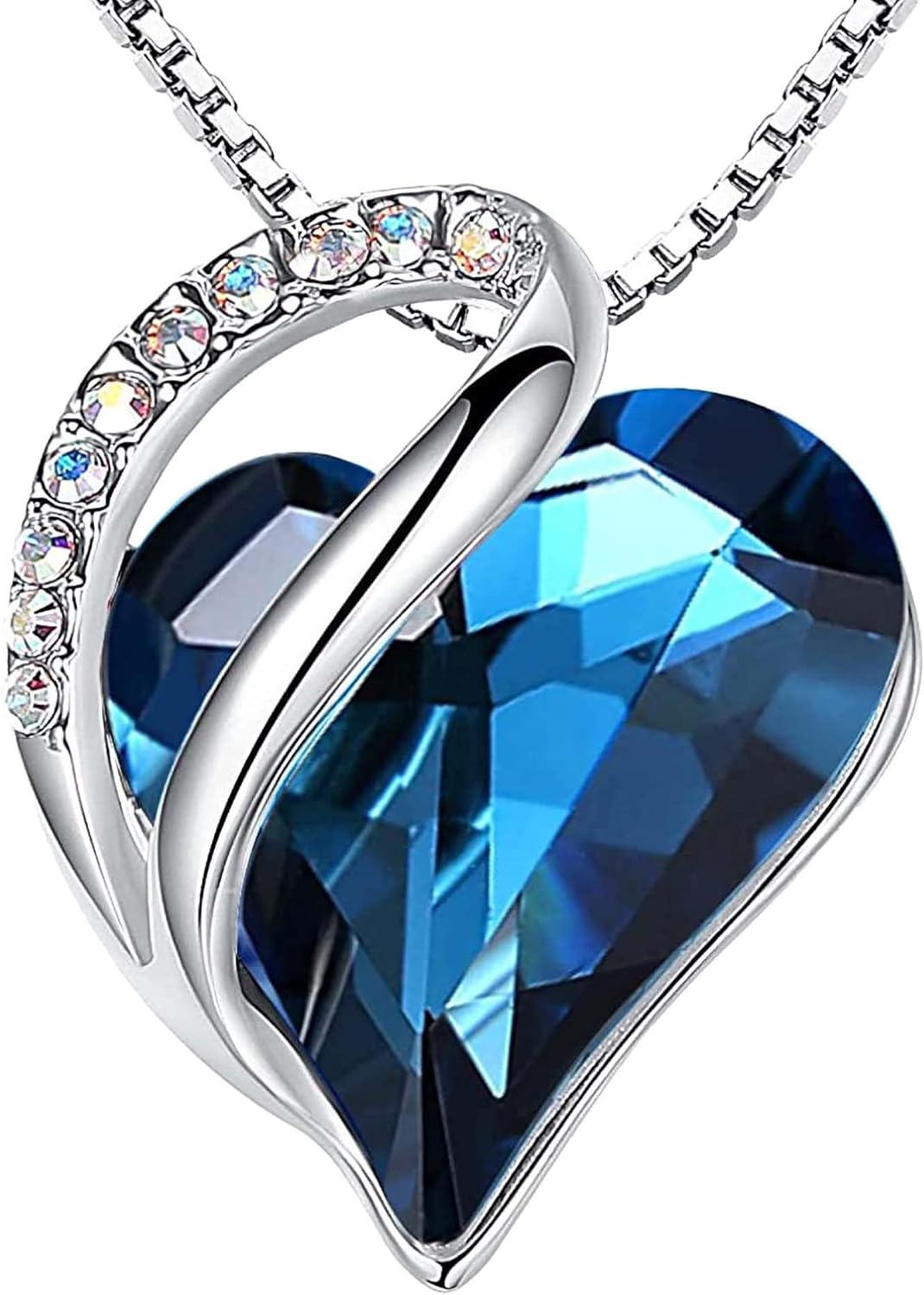 Leafael Necklaces for Women, Infinity Love Birthstone Heart Crystal Pendant, Birthday Jewelry Gifts for Her, Mom, and Wife, Silver Plated, 18 plus 2 inch Adjustable Chain