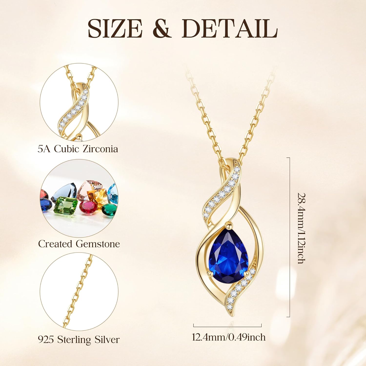 FANCIME Birthstone Necklace for Women Teardrop Necklace S925 Sterling Silver Infinity Love Birthday Gifts for Mom Women Girls, 16"+2" Inches