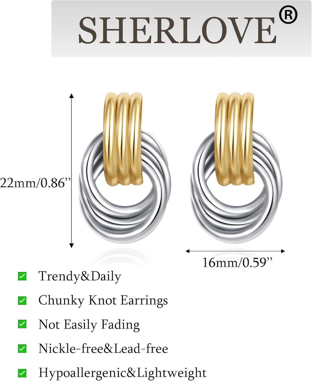 Trendy Gold Plated Knot Earrings for Women Chunky Statement Drop Dangle Earrings Lightweight Hypoallergenic Fashion Accessories Gold Jewelry Gifts for Womens
