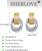 Trendy Gold Plated Knot Earrings for Women Chunky Statement Drop Dangle Earrings Lightweight Hypoallergenic Fashion Accessories Gold Jewelry Gifts for Womens