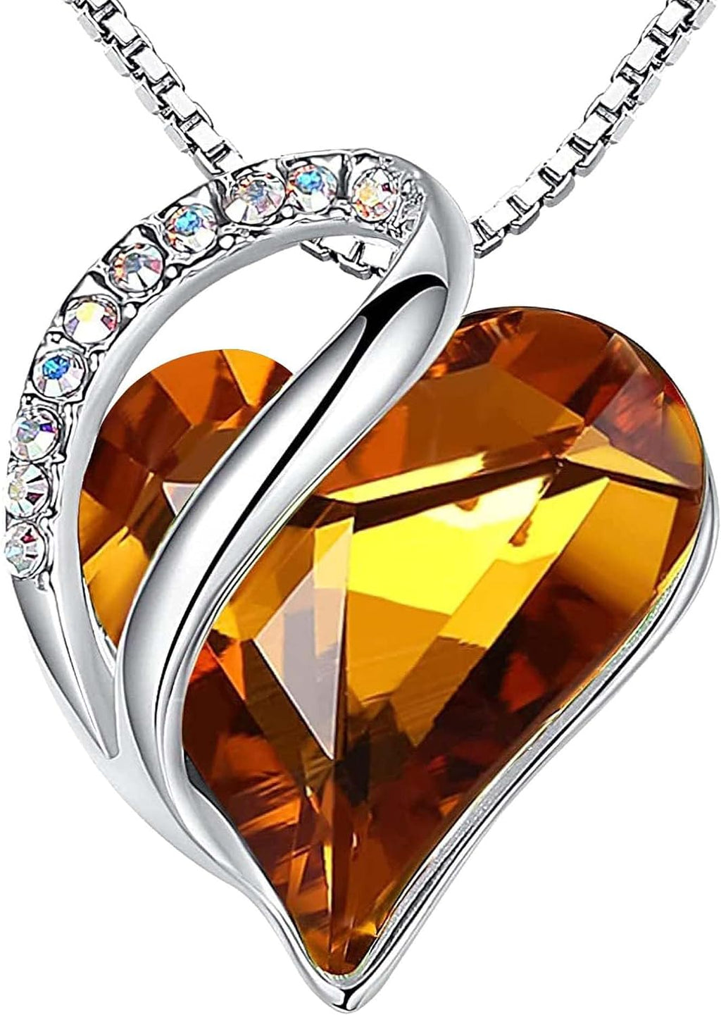 Leafael Necklaces for Women, Infinity Love Birthstone Heart Crystal Pendant, Birthday Jewelry Gifts for Her, Mom, and Wife, Silver Plated, 18 plus 2 inch Adjustable Chain