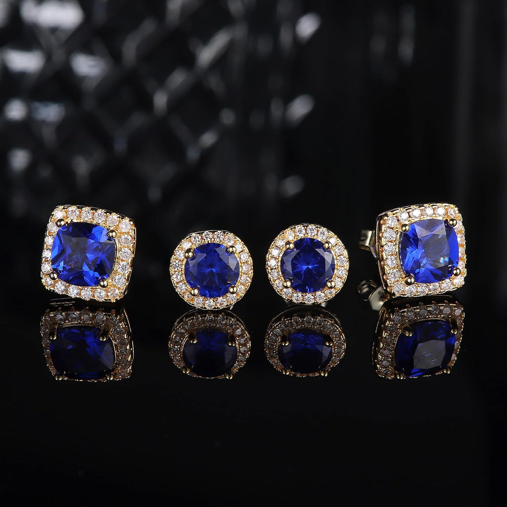 Hayoso 18K Gold Plated Halo Stud Earrings 925 Sterling Silver Cubic Zirconia Stud Earrings Round Square Diamonique Stud Earrings Set for Women Men