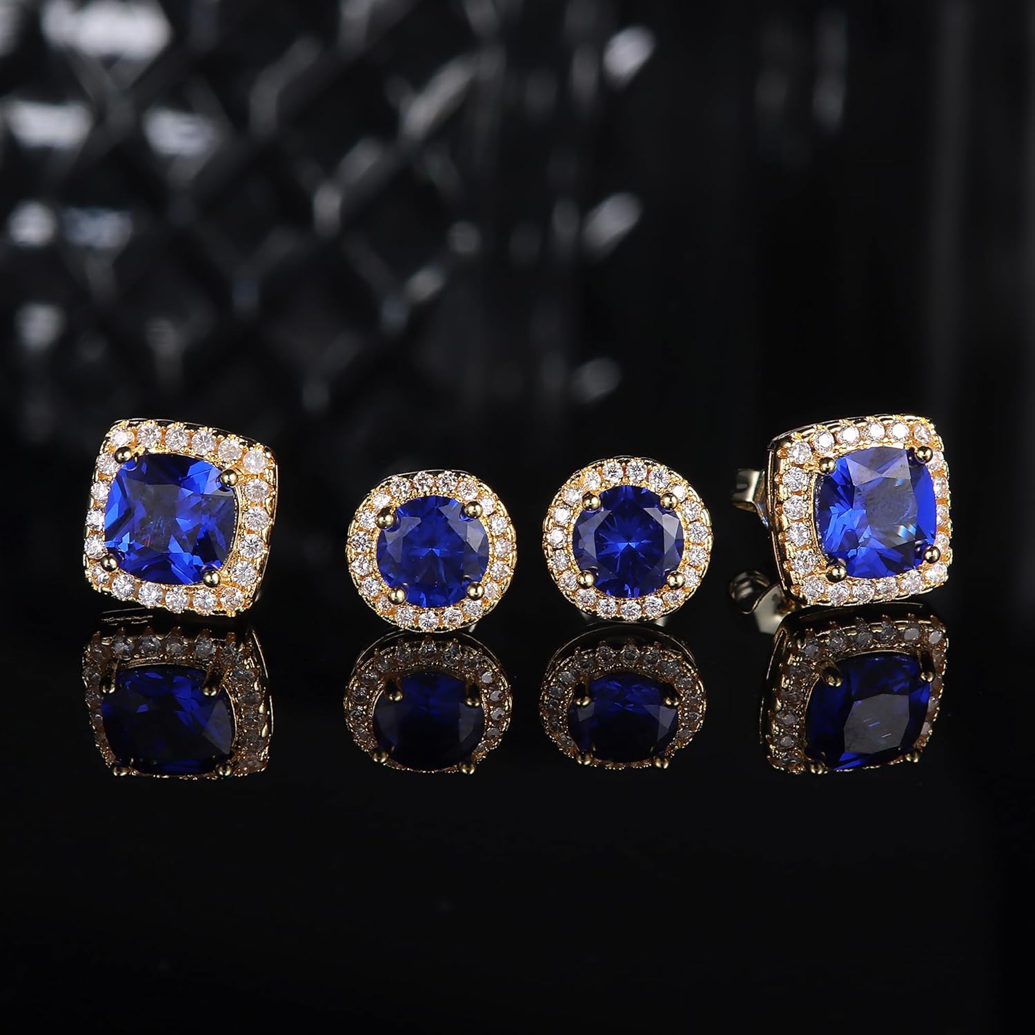 Hayoso 18K Gold Plated Halo Stud Earrings 925 Sterling Silver Cubic Zirconia Stud Earrings Round Square Diamonique Stud Earrings Set for Women Men