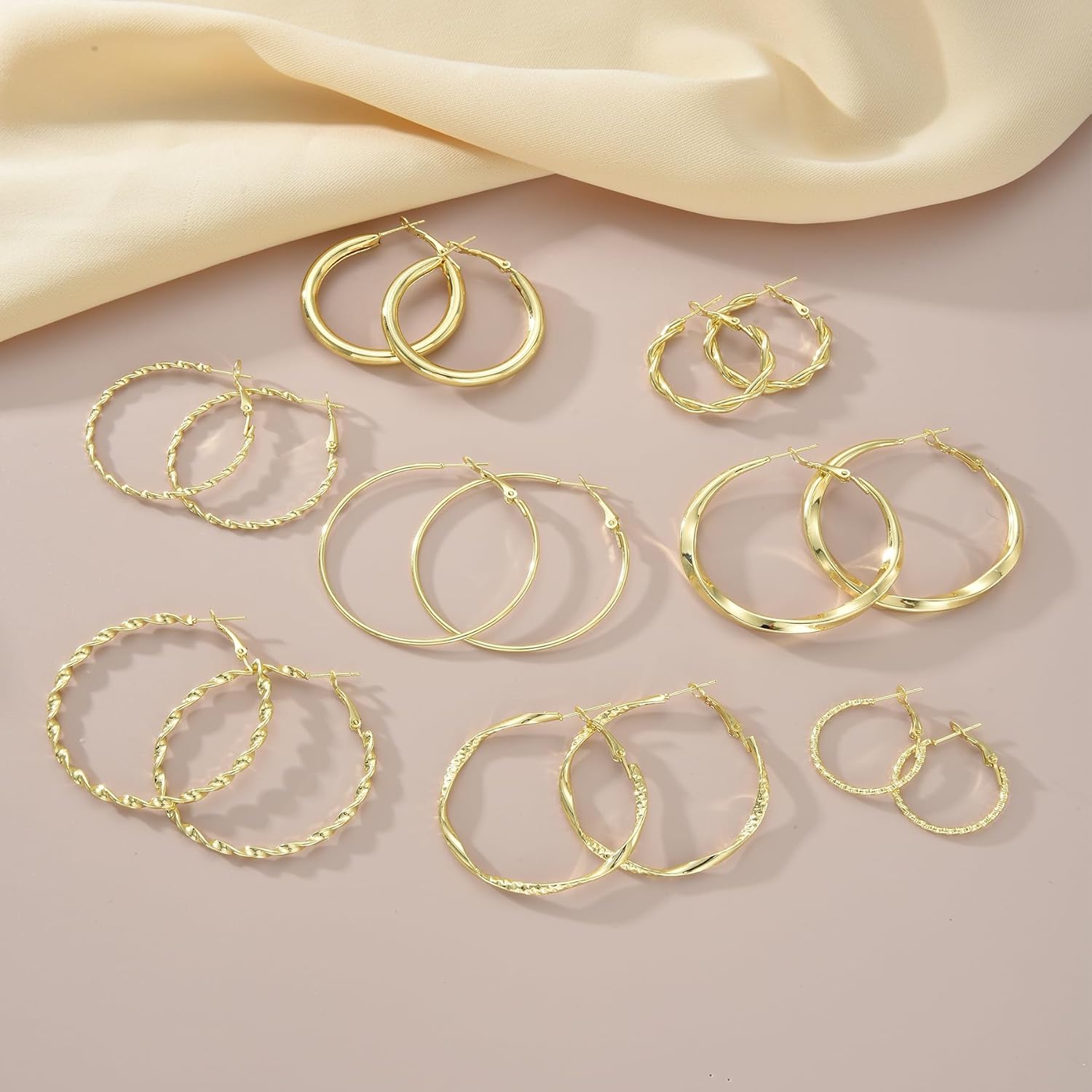 42 Pairs Gold Hoop Earrings Set for Women, Fashion Chunky Pearl Earrings Multipack Twisted Statement Earring Pack, Hypoallergenic Small Big Hoops Earrings for Birthday Party