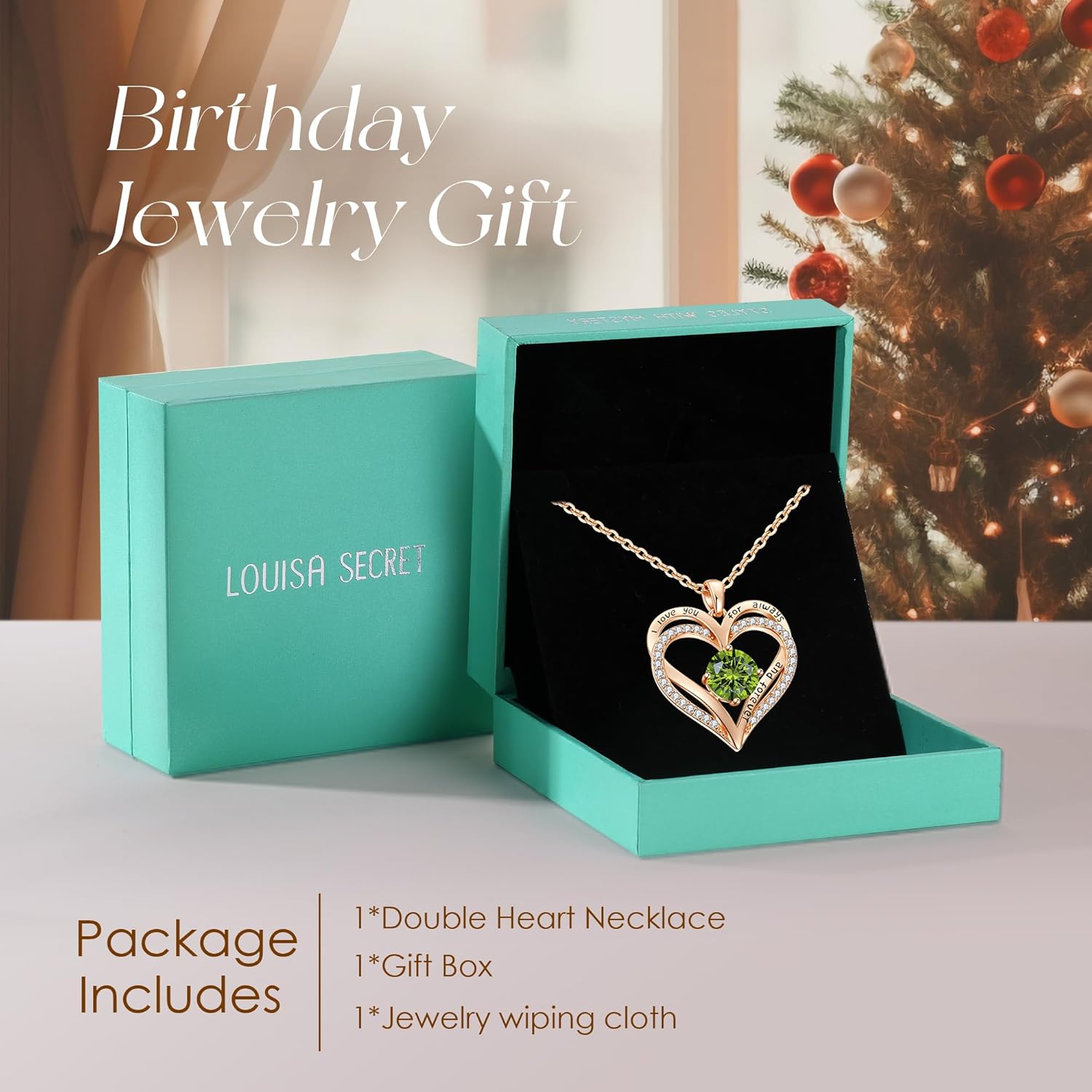 LOUISA SECRET Love Heart Birthstone Necklaces for Women, Birthday Gift for Women, Anniversary Jewelry for Wife Her, 925 Sterling Silver Pendant Necklace, Mother's Day Gift