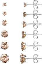 6 Pairs Stud Earrings Set, Hypoallergenic Cubic Zirconia 316L Earrings Stainless Steel CZ Earrings 3-8mm (Steel color)