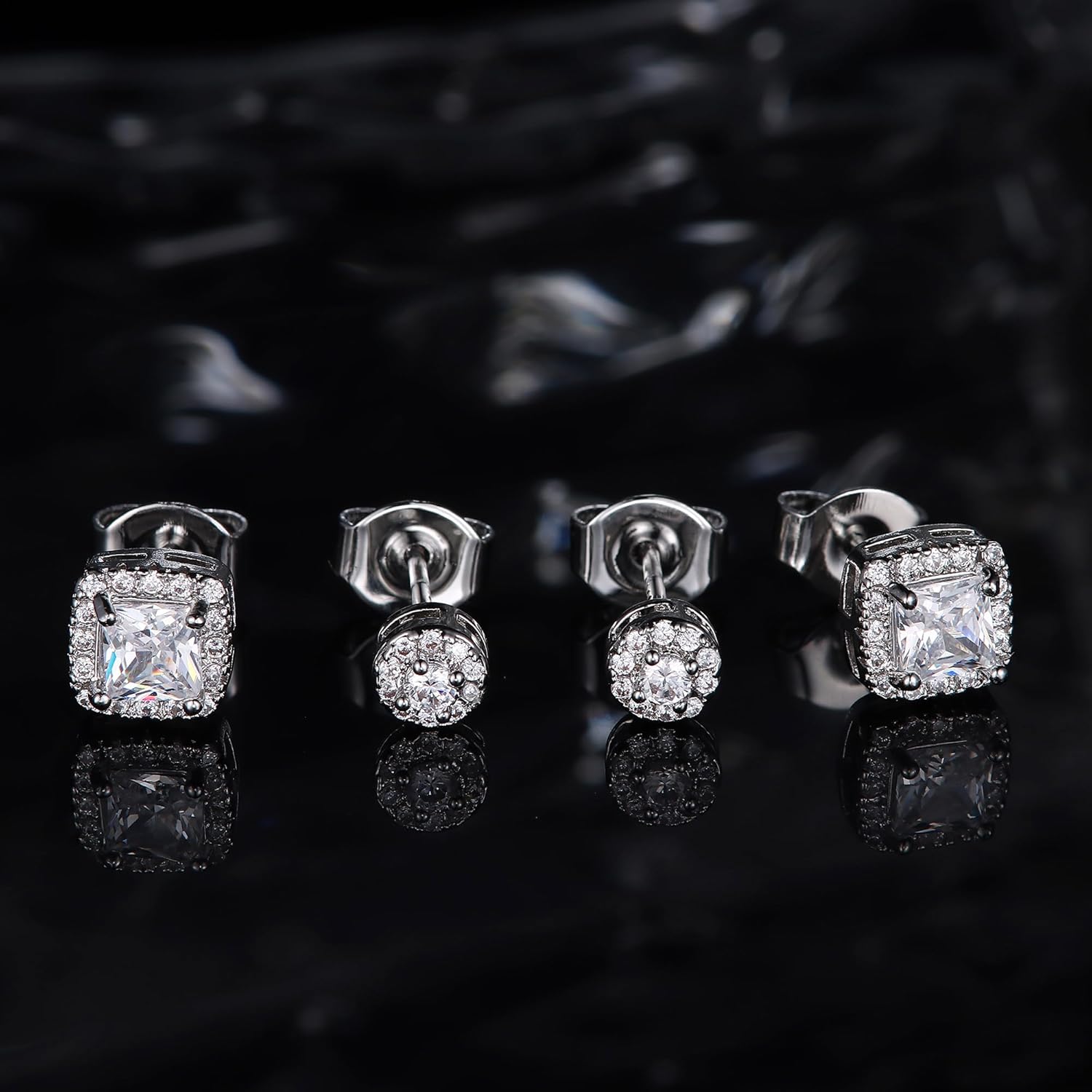 Hayoso 18K Gold Plated Halo Stud Earrings 925 Sterling Silver Cubic Zirconia Stud Earrings Round Square Diamonique Stud Earrings Set for Women Men