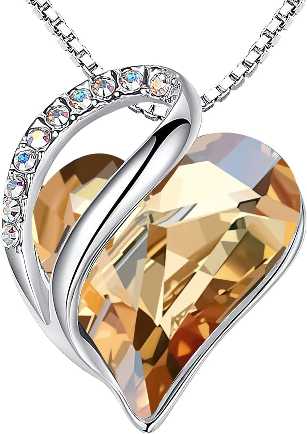 Leafael Necklaces for Women, Infinity Love Birthstone Heart Crystal Pendant, Birthday Jewelry Gifts for Her, Mom, and Wife, Silver Plated, 18 plus 2 inch Adjustable Chain