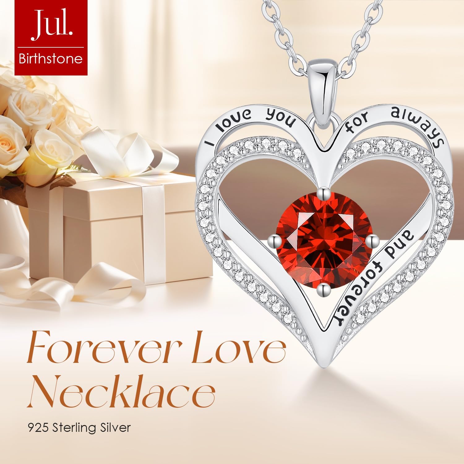 LOUISA SECRET Love Heart Birthstone Necklaces for Women, Birthday Gift for Women, Anniversary Jewelry for Wife Her, 925 Sterling Silver Pendant Necklace, Mother's Day Gift