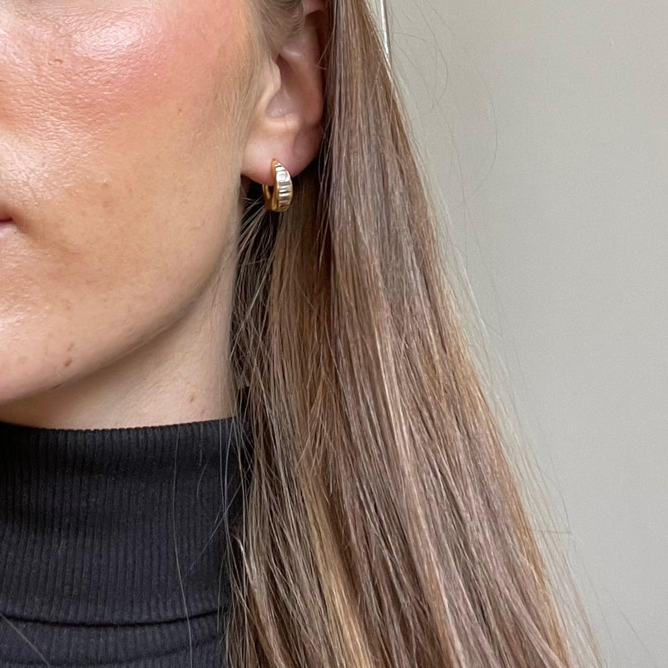 Obidos 14K Gold Plated Triple Huggie Illusion Stud Earrings | Double Huggie Hoop Earrings for One Hole | Gold Hoop Earrings for Women | Drop earrings