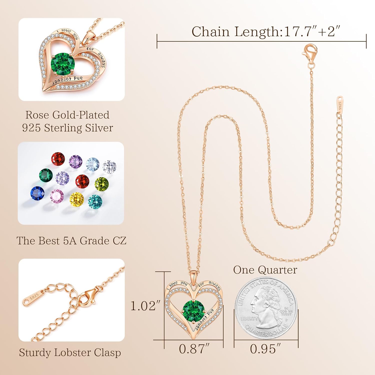 LOUISA SECRET Love Heart Birthstone Necklaces for Women, Birthday Gift for Women, Anniversary Jewelry for Wife Her, 925 Sterling Silver Pendant Necklace, Mother's Day Gift