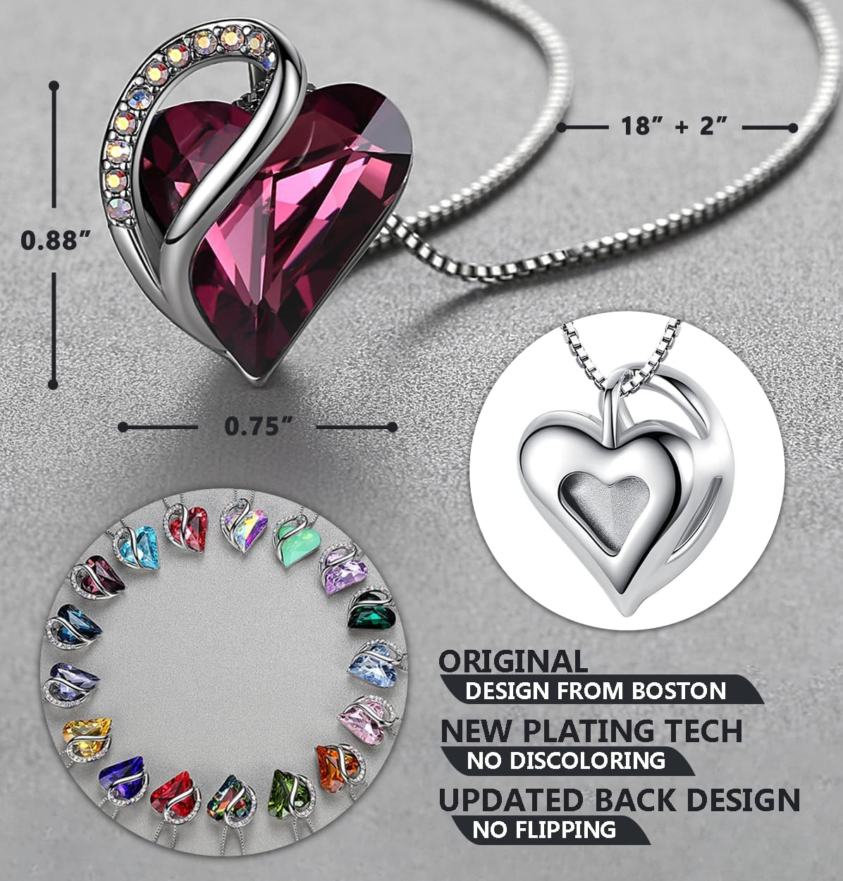 Leafael Necklaces for Women, Infinity Love Birthstone Heart Crystal Pendant, Birthday Jewelry Gifts for Her, Mom, and Wife, Silver Plated, 18 plus 2 inch Adjustable Chain