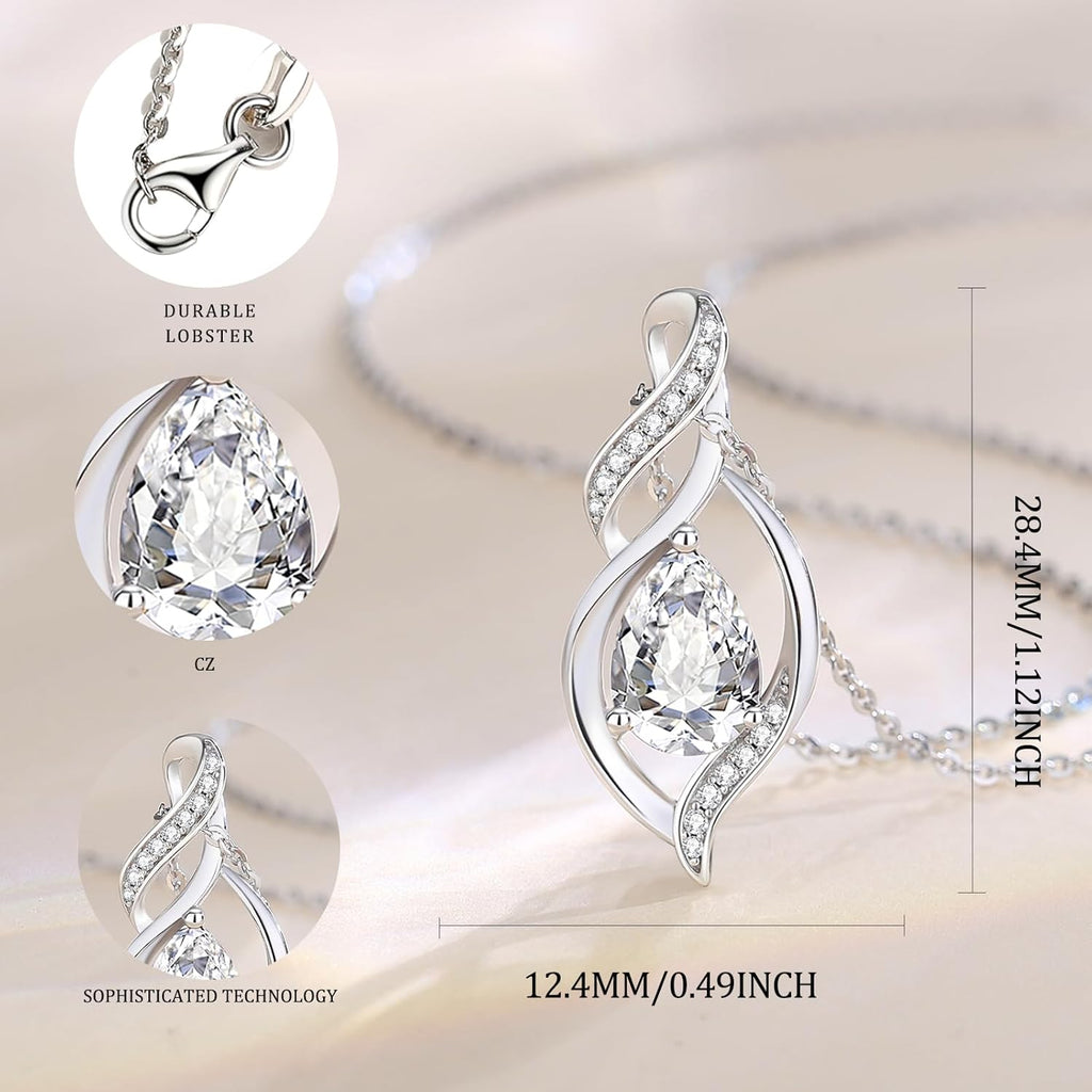FANCIME Birthstone Necklace for Women Teardrop Necklace S925 Sterling Silver Infinity Love Birthday Gifts for Mom Women Girls, 16"+2" Inches
