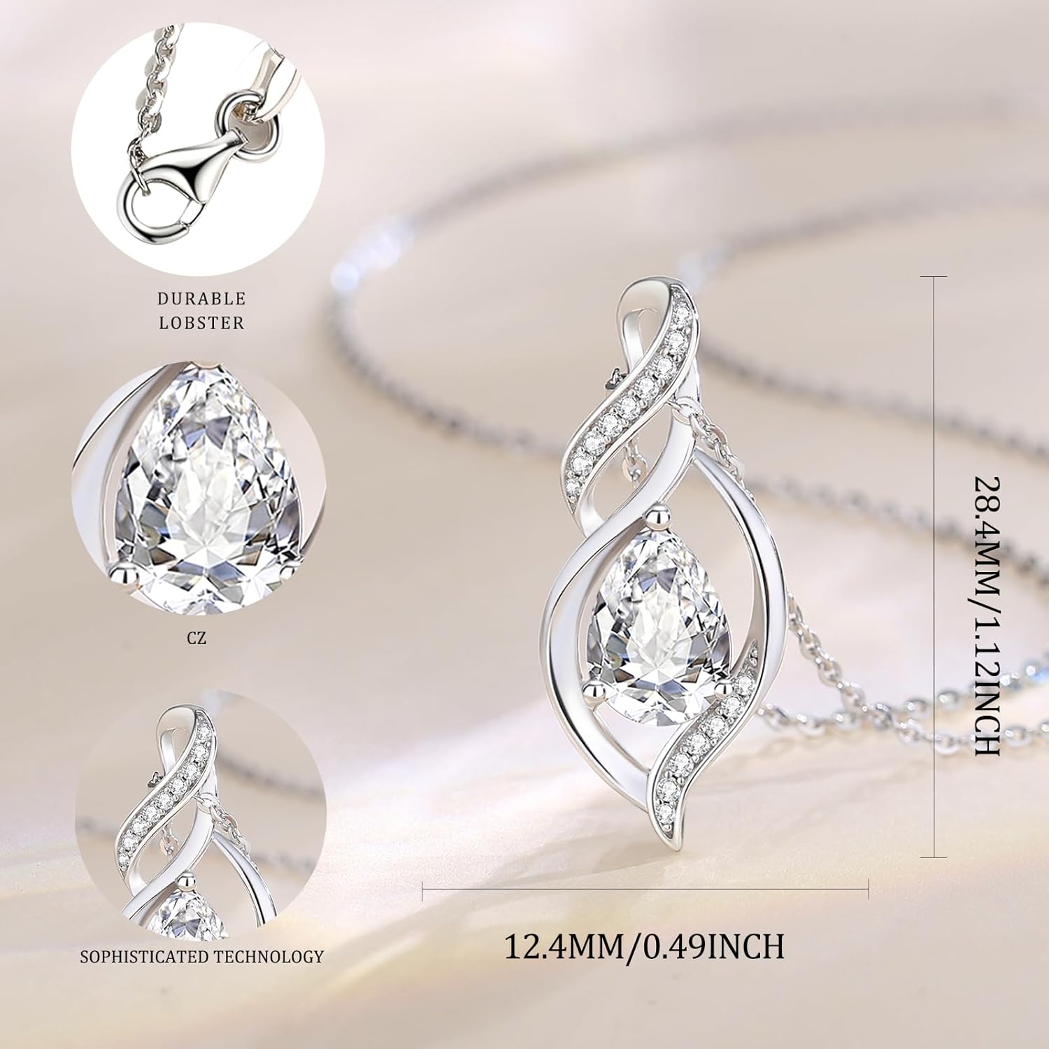 FANCIME Birthstone Necklace for Women Teardrop Necklace S925 Sterling Silver Infinity Love Birthday Gifts for Mom Women Girls, 16"+2" Inches