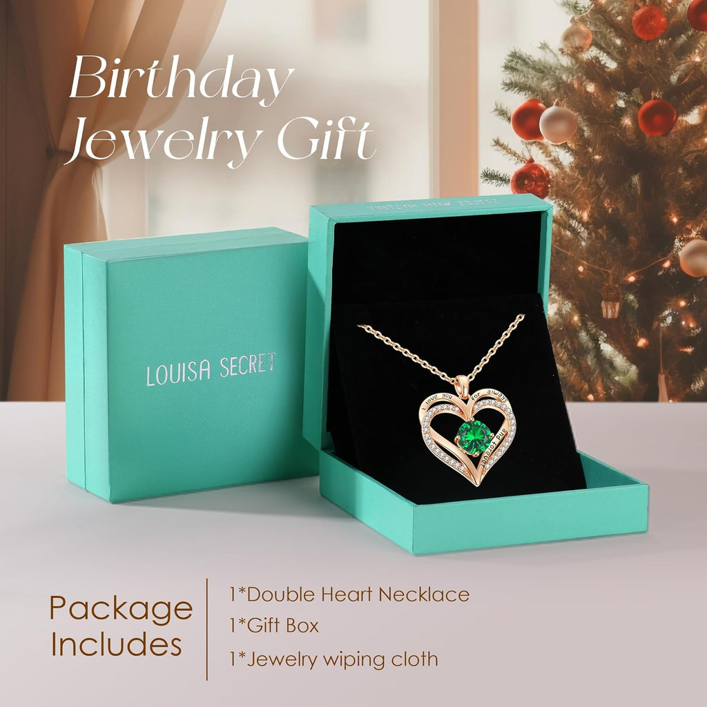 LOUISA SECRET Love Heart Birthstone Necklaces for Women, Birthday Gift for Women, Anniversary Jewelry for Wife Her, 925 Sterling Silver Pendant Necklace, Mother's Day Gift