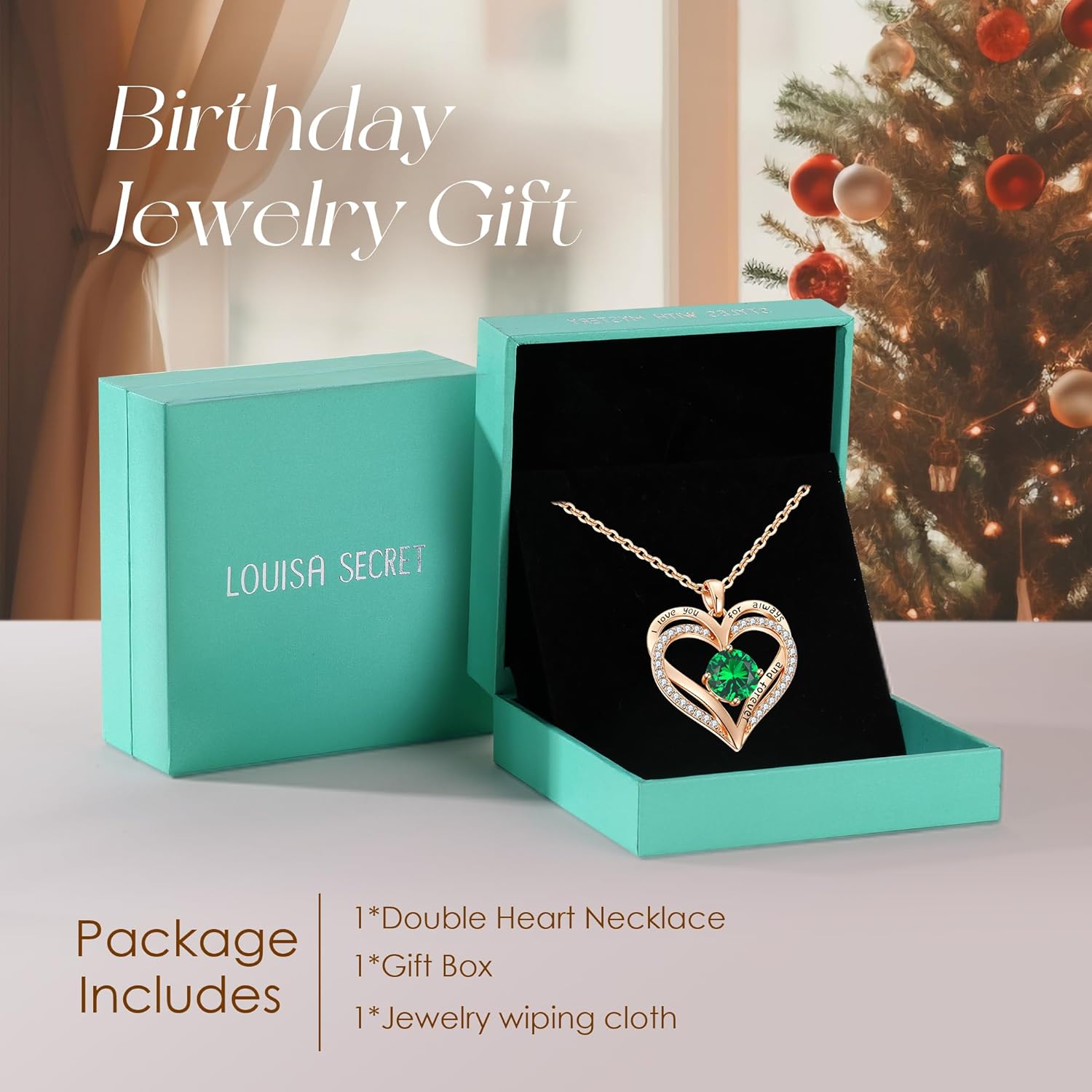 LOUISA SECRET Love Heart Birthstone Necklaces for Women, Birthday Gift for Women, Anniversary Jewelry for Wife Her, 925 Sterling Silver Pendant Necklace, Mother's Day Gift