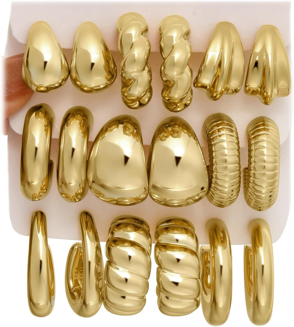 42 Pairs Gold Hoop Earrings Set for Women, Fashion Chunky Pearl Earrings Multipack Twisted Statement Earring Pack, Hypoallergenic Small Big Hoops Earrings for Birthday Party