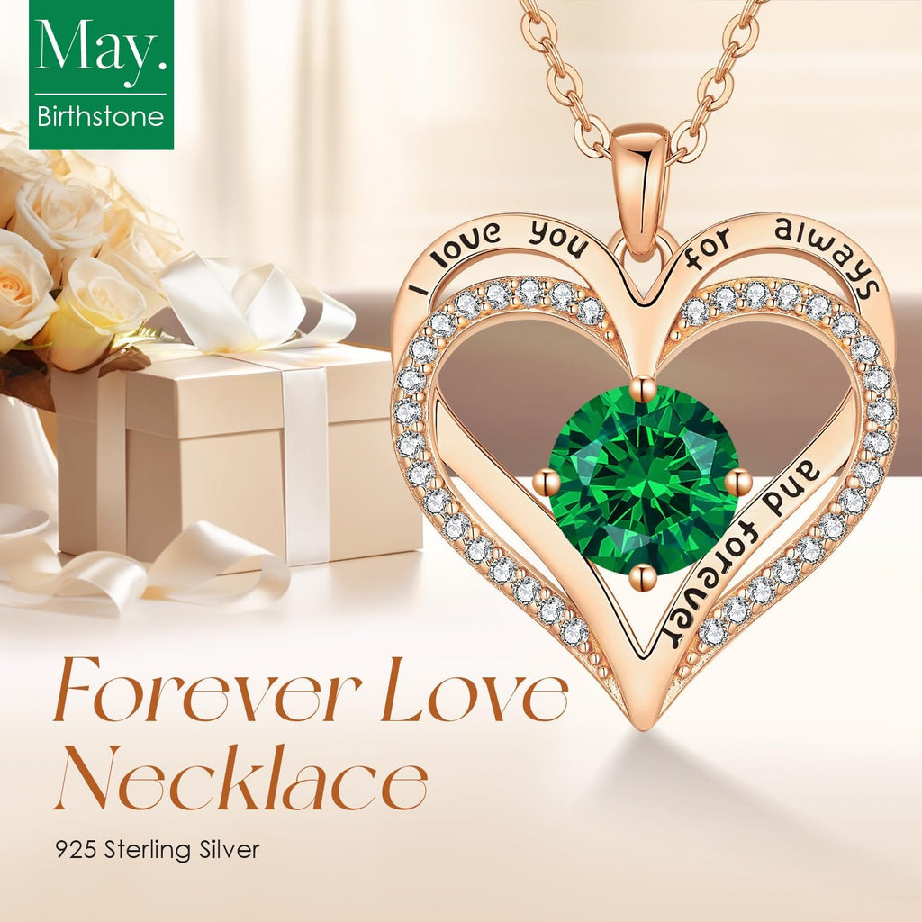 LOUISA SECRET Love Heart Birthstone Necklaces for Women, Birthday Gift for Women, Anniversary Jewelry for Wife Her, 925 Sterling Silver Pendant Necklace, Mother's Day Gift