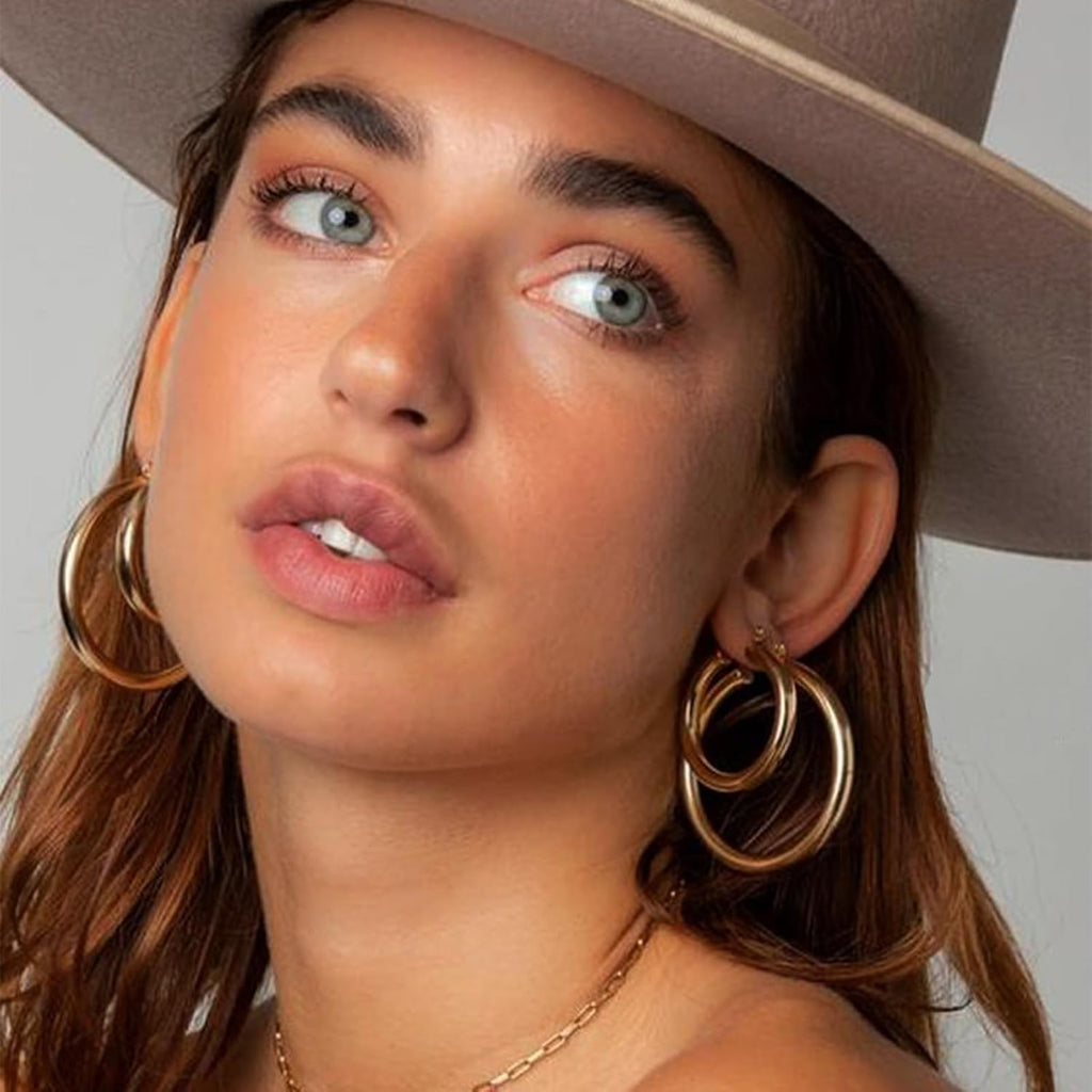 42 Pairs Gold Hoop Earrings Set for Women, Fashion Chunky Pearl Earrings Multipack Twisted Statement Earring Pack, Hypoallergenic Small Big Hoops Earrings for Birthday Party