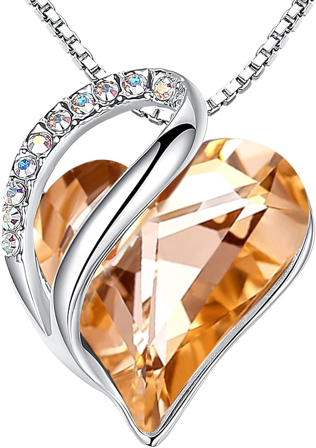 Leafael Necklaces for Women, Infinity Love Birthstone Heart Crystal Pendant, Birthday Jewelry Gifts for Her, Mom, and Wife, Silver Plated, 18 plus 2 inch Adjustable Chain