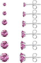 6 Pairs Stud Earrings Set, Hypoallergenic Cubic Zirconia 316L Earrings Stainless Steel CZ Earrings 3-8mm (Steel color)