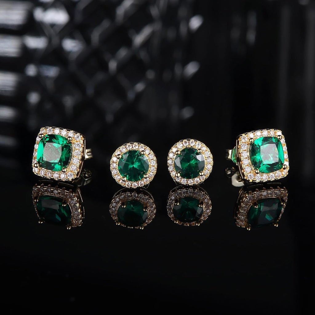 Hayoso 18K Gold Plated Halo Stud Earrings 925 Sterling Silver Cubic Zirconia Stud Earrings Round Square Diamonique Stud Earrings Set for Women Men