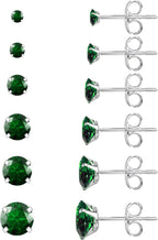 6 Pairs Stud Earrings Set, Hypoallergenic Cubic Zirconia 316L Earrings Stainless Steel CZ Earrings 3-8mm (Steel color)