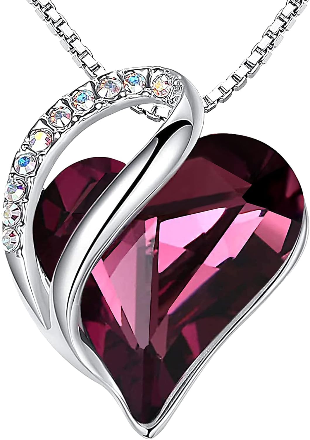 Leafael Necklaces for Women, Infinity Love Birthstone Heart Crystal Pendant, Birthday Jewelry Gifts for Her, Mom, and Wife, Silver Plated, 18 plus 2 inch Adjustable Chain