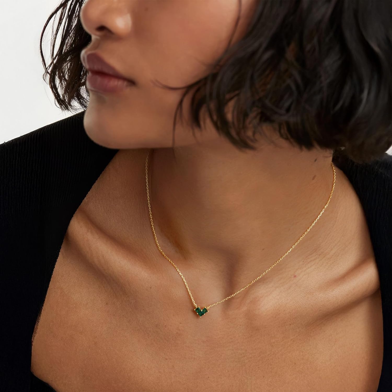 Turandoss Birthstone Necklaces for Women - Created 14K Gold Plated Blue Green Emerald Pendent Necklaces for Women Teen Girls 12 Month Dainty Heart Birthstone Jewelry Birthday Gifts