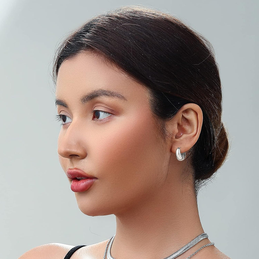 Gold Chunky Hoop Earrings Set for Women, 14K Gold Plated Twisted Huggie Hoop Earring Hypoallergenic, Thick Open Hoops Set Lightweight