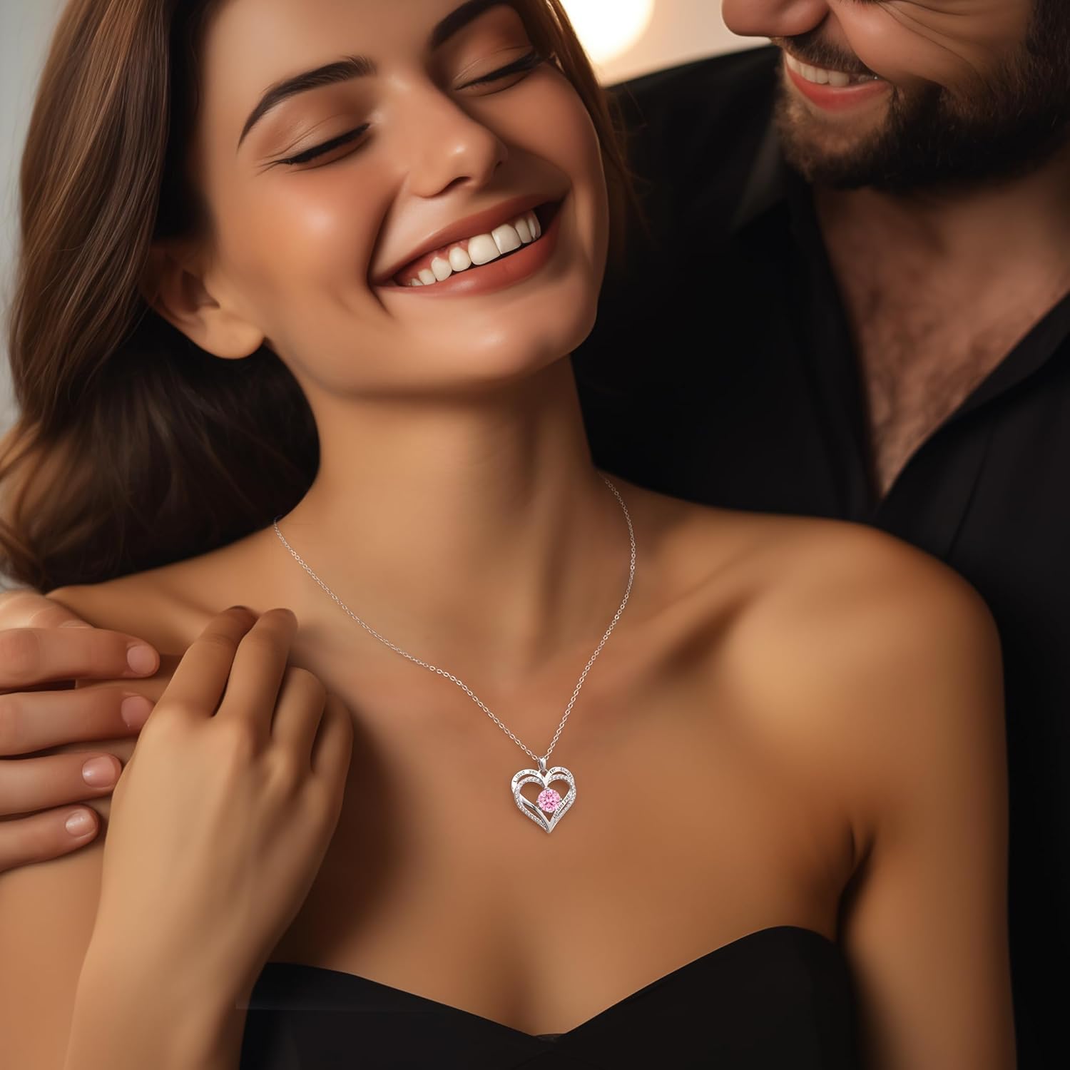 LOUISA SECRET Love Heart Birthstone Necklaces for Women, Birthday Gift for Women, Anniversary Jewelry for Wife Her, 925 Sterling Silver Pendant Necklace, Mother's Day Gift