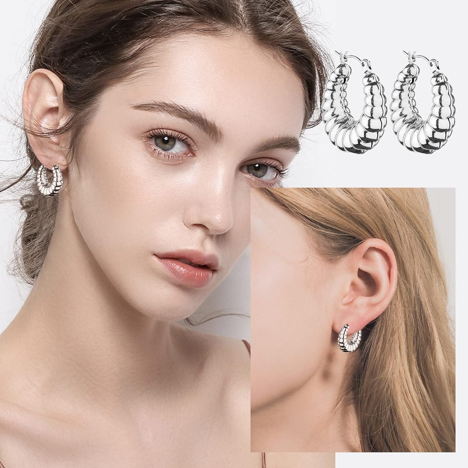 Gold Chunky Hoop Earrings Set for Women, 14K Gold Plated Twisted Huggie Hoop Earring Hypoallergenic, Thick Open Hoops Set Lightweight