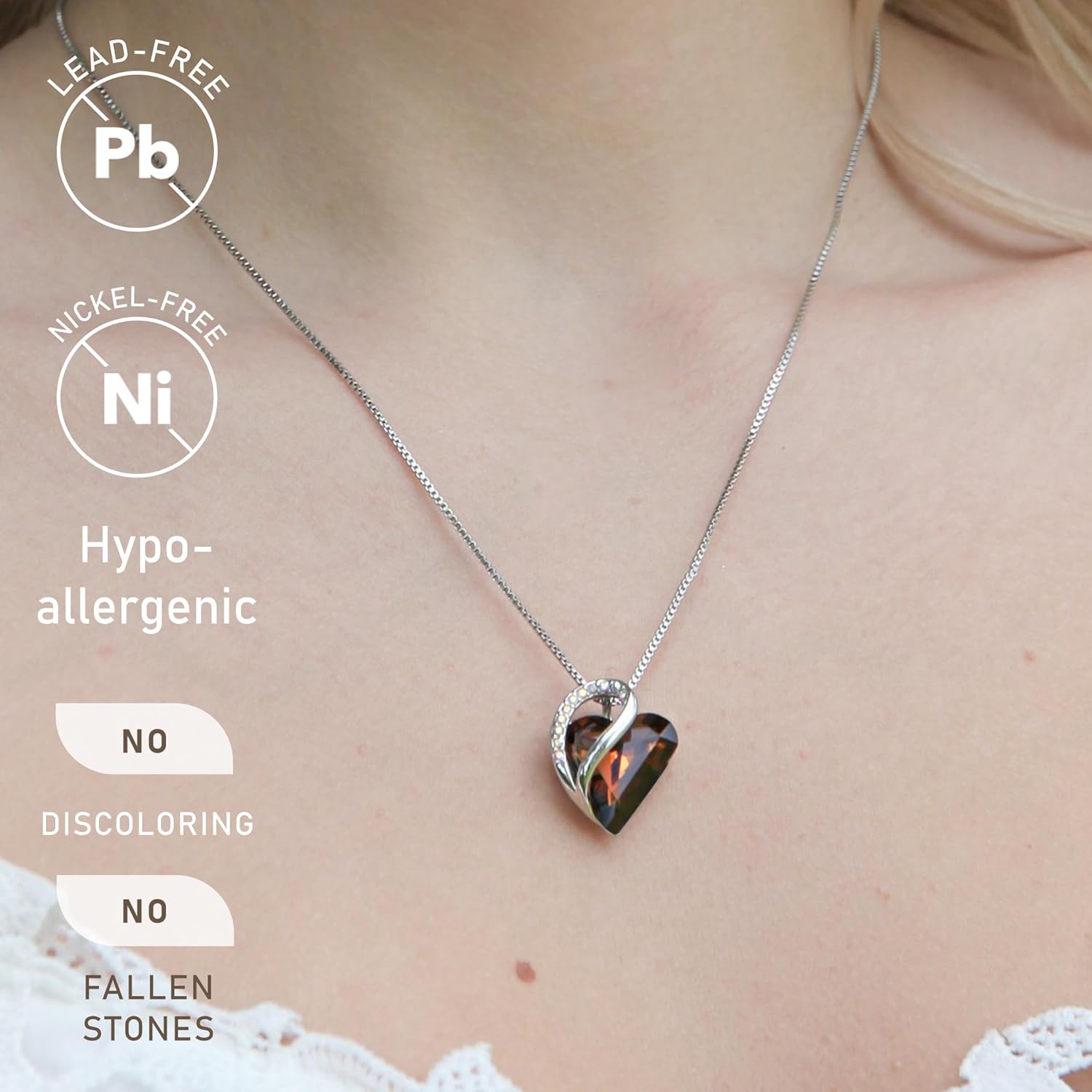 Leafael Necklaces for Women, Infinity Love Birthstone Heart Crystal Pendant, Birthday Jewelry Gifts for Her, Mom, and Wife, Silver Plated, 18 plus 2 inch Adjustable Chain