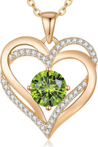 LOUISA SECRET Love Heart Birthstone Necklaces for Women, Birthday Gift for Women, Anniversary Jewelry for Wife Her, 925 Sterling Silver Pendant Necklace, Mother's Day Gift