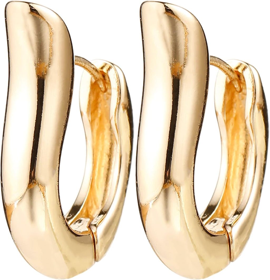 Gold Chunky Hoop Earrings Set for Women, 14K Gold Plated Twisted Huggie Hoop Earring Hypoallergenic, Thick Open Hoops Set Lightweight