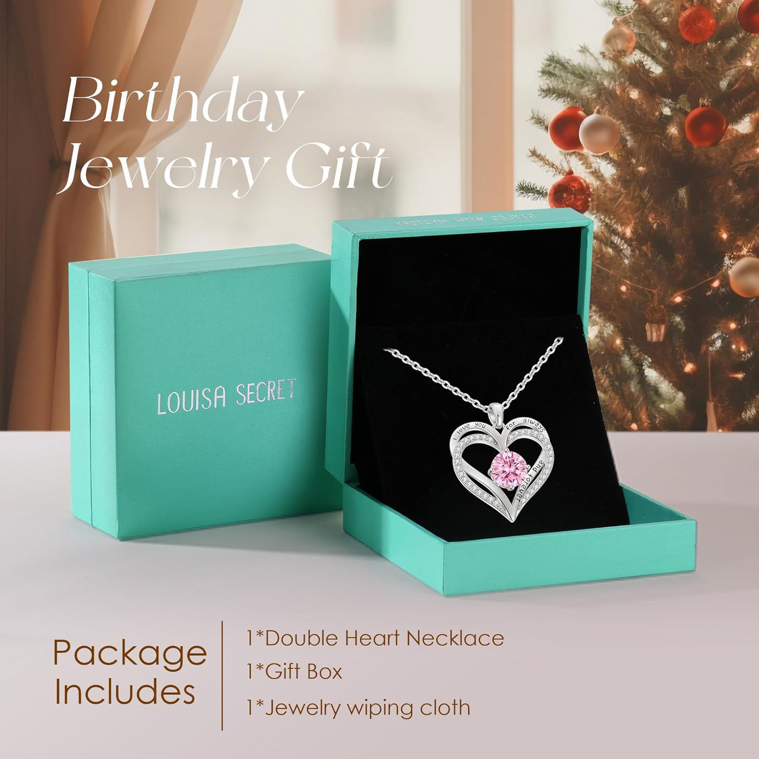 LOUISA SECRET Love Heart Birthstone Necklaces for Women, Birthday Gift for Women, Anniversary Jewelry for Wife Her, 925 Sterling Silver Pendant Necklace, Mother's Day Gift