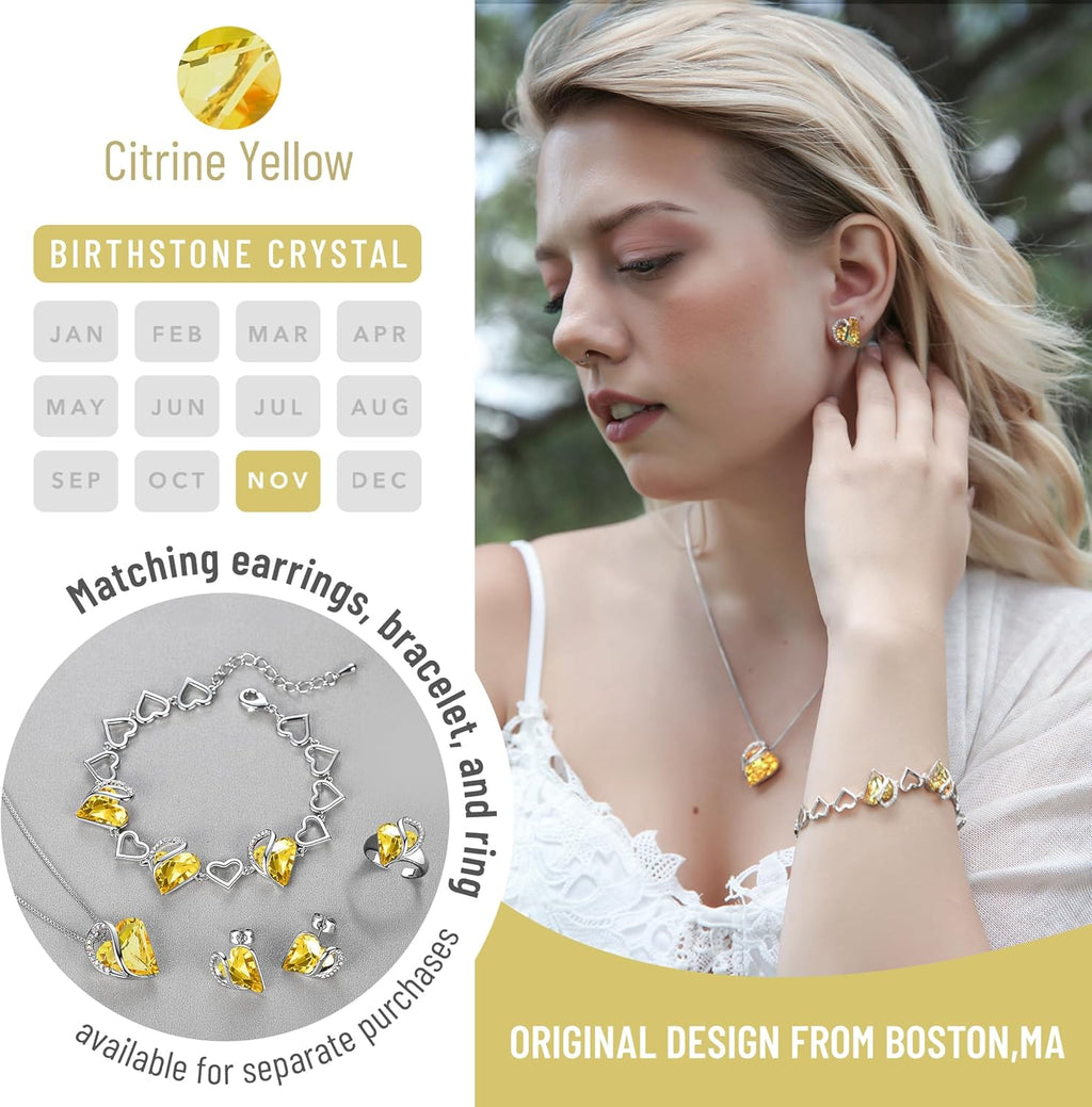 Leafael Necklaces for Women, Infinity Love Birthstone Heart Crystal Pendant, Birthday Jewelry Gifts for Her, Mom, and Wife, Silver Plated, 18 plus 2 inch Adjustable Chain