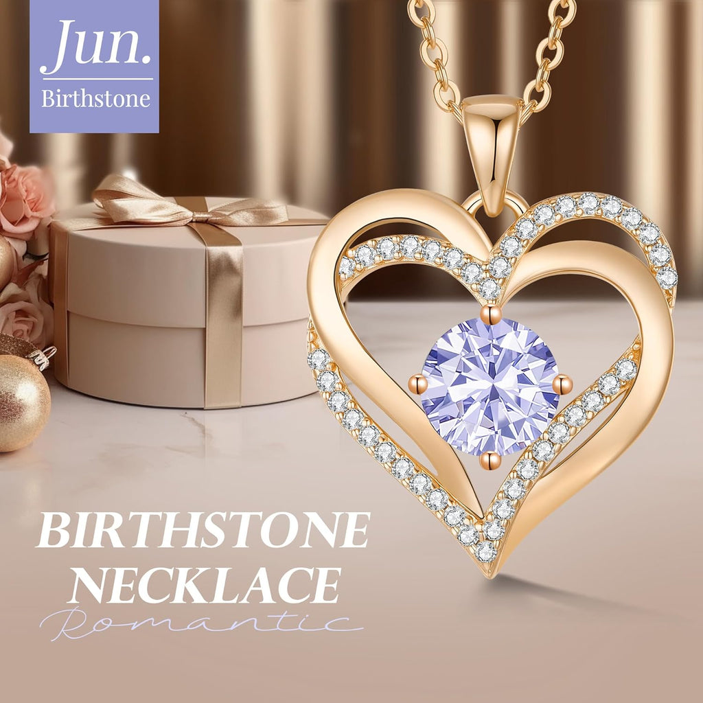 LOUISA SECRET Love Heart Birthstone Necklaces for Women, Birthday Gift for Women, Anniversary Jewelry for Wife Her, 925 Sterling Silver Pendant Necklace, Mother's Day Gift