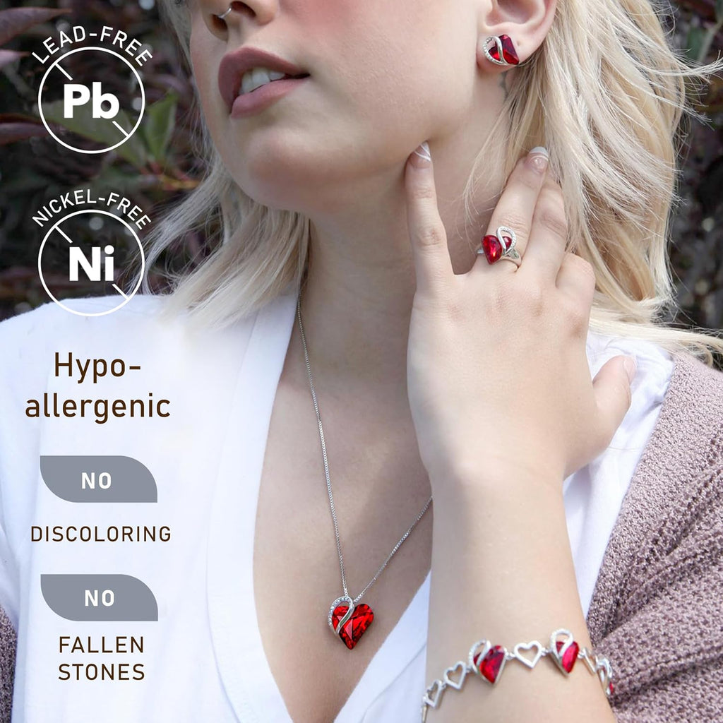 Leafael Necklaces for Women, Infinity Love Birthstone Heart Crystal Pendant, Birthday Jewelry Gifts for Her, Mom, and Wife, Silver Plated, 18 plus 2 inch Adjustable Chain