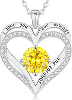 LOUISA SECRET Love Heart Birthstone Necklaces for Women, Birthday Gift for Women, Anniversary Jewelry for Wife Her, 925 Sterling Silver Pendant Necklace, Mother's Day Gift