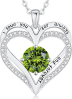 LOUISA SECRET Love Heart Birthstone Necklaces for Women, Birthday Gift for Women, Anniversary Jewelry for Wife Her, 925 Sterling Silver Pendant Necklace, Mother's Day Gift